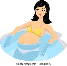 Illustration of a Pregnant Woman Soaking in a Tub