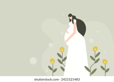 Illustration of a pregnant woman standing in a garden