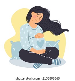 Illustration of a pregnant woman. Vector flat illustration concept in cartoon style, health, care, pregnancy.