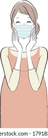 Illustration of a Pregnant woman wearing a face mask smiling