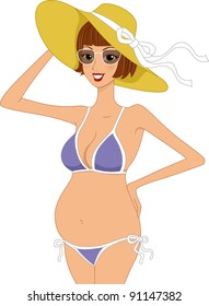 Illustration of a Pregnant Woman Wearing a Swimsuit