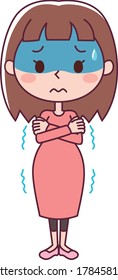 Illustration of a pregnant woman who is cold and shivering