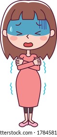 Illustration of a pregnant woman who is cold and shivering