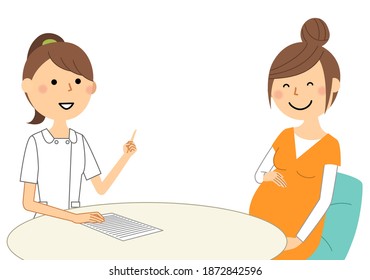It is an illustration of a pregnant woman who consults with antenatal support.