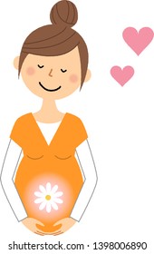 It is an illustration of a pregnant woman who feels a sense of happiness.