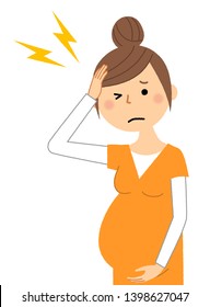 It is an illustration of a pregnant woman who has a headache.