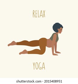 Illustration of a pregnant woman-yoga. People and inscriptions about Yoga and relaxation. For the poster Girl sports activities. Vector illustration