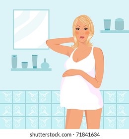 Illustration of pregnant women in bathroom - vector