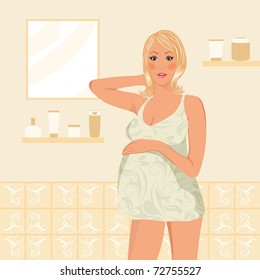 Illustration of pregnant women in bathroom - vector