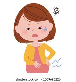 Illustration of pregnant women. She hurts her back.