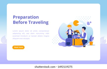 Illustration of preparation before traveling for a business travel landing page