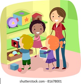 Illustration of Preschool Kids organizing their toys