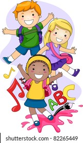 Illustration of Preschool Kids Playing