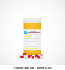 Illustration of a prescription bottle with pills isolated on a white background.