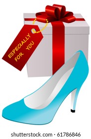 Illustration of a present and a lady shoe on white background