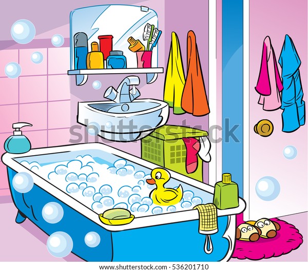 Illustration Presented Bathroom Interior Cartoon Style Stock Vector ...