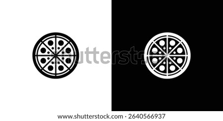 Illustration presents a sliced pizza image. The left half shows a black pizza on a white background. The right half displays a white pizza on black background.