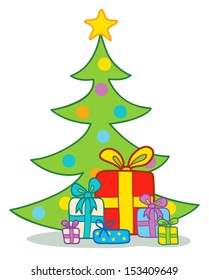 Illustration of presents under the christmas tree