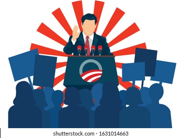 Illustration of the president who gave a speech in front of his citizenry during the celebration of president's day