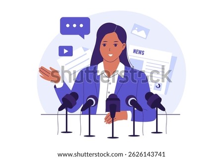Illustration of Press Release and Media Communication Strategy. Illustrations for websites, landing pages, mobile apps, posters and banners