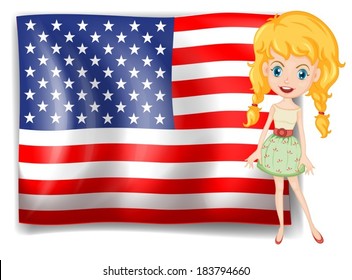 Illustration of a pretty blonde and the USA flag on a white background