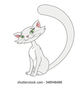 Illustration of the pretty cat sitting on white background