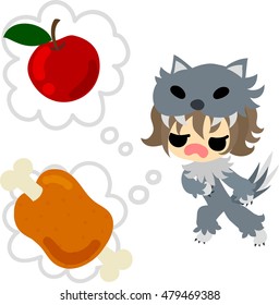 Illustration of a pretty child in the costume of the wolf