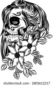 The illustration of the pretty day of the dead with the flower face art