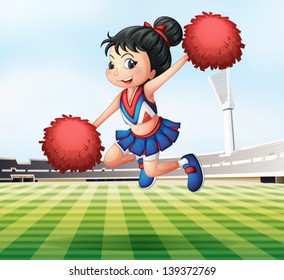 Illustration of a pretty and energetic cheerdancer