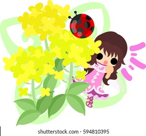 The illustration of pretty fairy and beautiful brassica