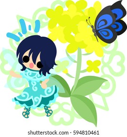 The illustration of pretty fairy and beautiful brassica