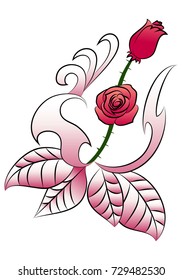 illustration of a pretty flowers tattoo on isolated white background