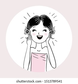 Illustration of pretty girl after beauty treatments. Vector illustration. Girl is happy with skin treatment. 