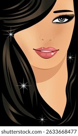 Illustration of a pretty girl with brown hair.