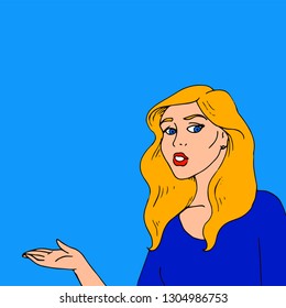 Illustration of a pretty girl with her hand in position to show something