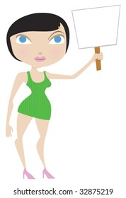 Illustration of a pretty girl holding a blank sign