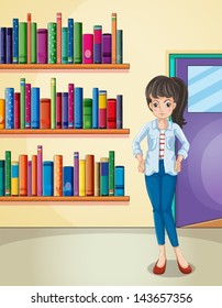 Illustration of a pretty girl in the library