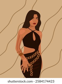 Illustration of a pretty girl on a light brown background.