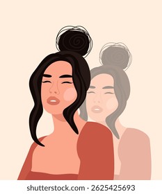 Illustration of a pretty girl on a light pink background.