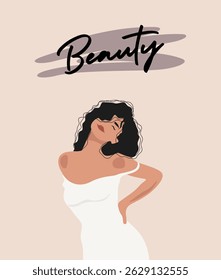 Illustration of a pretty girl on a light pink background.