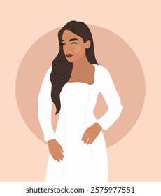 Illustration of a pretty girl on a pink background.