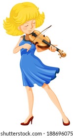 Illustration of a pretty girl playing the violin n a white background