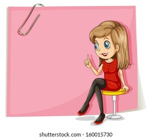 Illustration of a pretty lady in front of the empty pink signage on a white background