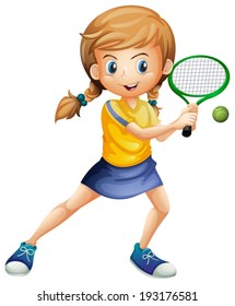Illustration of a pretty lady playing tennis on a white background