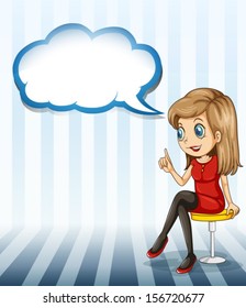 Illustration of a pretty lady sitting with an empty callout on a white background