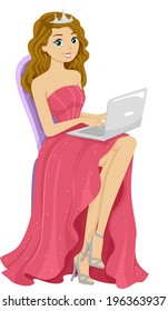 Illustration of a Pretty Prom Queen Candidate Checking Her Online Votes