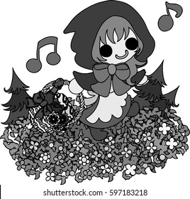 Illustration of a pretty red cowl girl