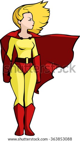 Illustration of a pretty super lady in a red and yellow costume