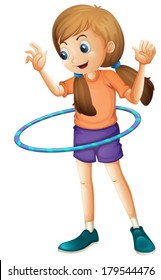 Illustration of a pretty teenager playing with the hulahoop on a white background
