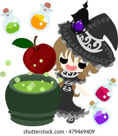 Illustration of a pretty witch